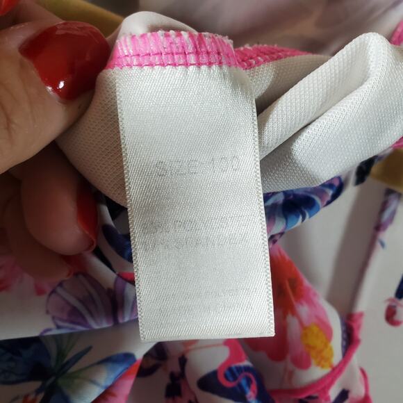 Girls 4T Swimsuit Pink Butterfly Floral Peplum One Piece Bathing Suit Cute - Picture 7 of 9